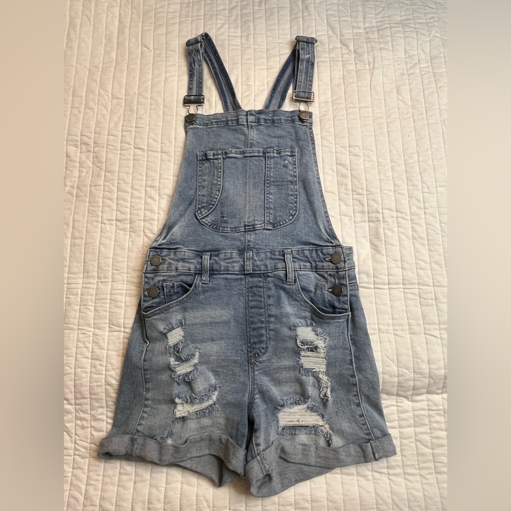 Black label short denim jean overalls